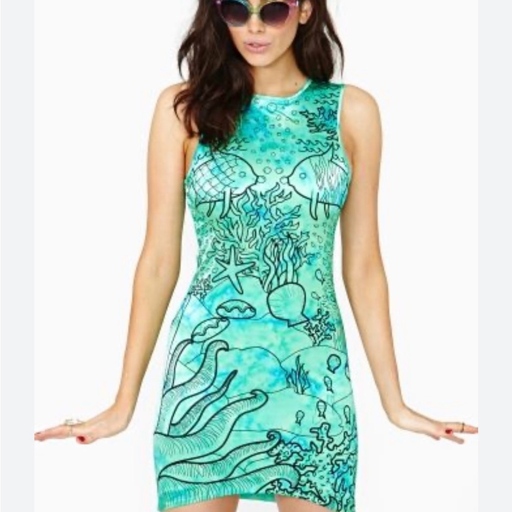 Lottie Hall Stretch Silk Sea Life Print Mini Dress | Ocean Art Bodycon